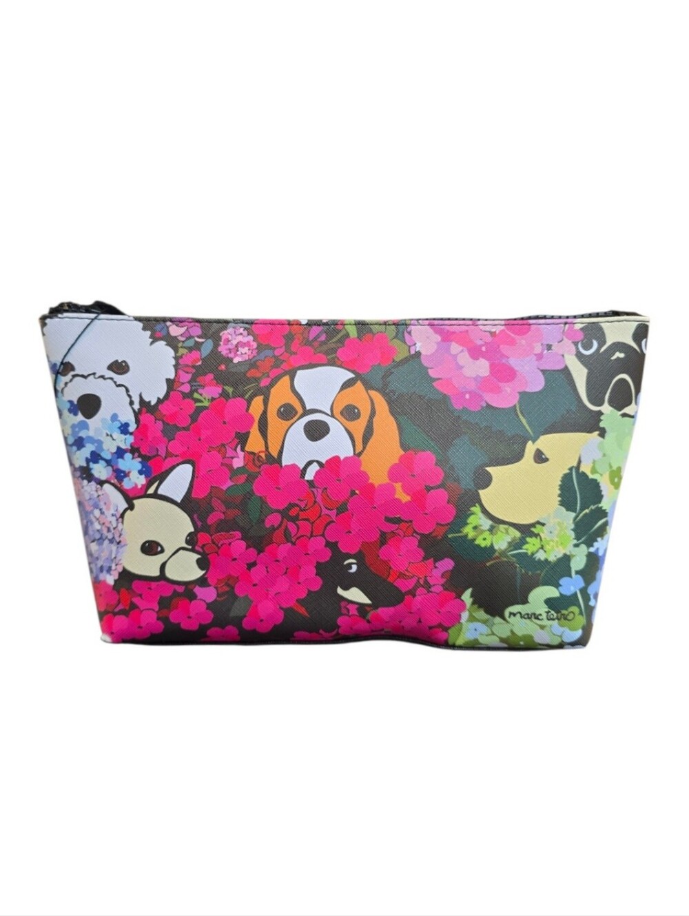 Marc Tetro Floral Dog Black Pink Blue Cosmetic Travel Pouch